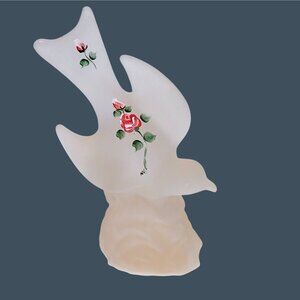 LE Smith Glass Bird in Flight White Satin Hand Painted Signed Figurine Vintage